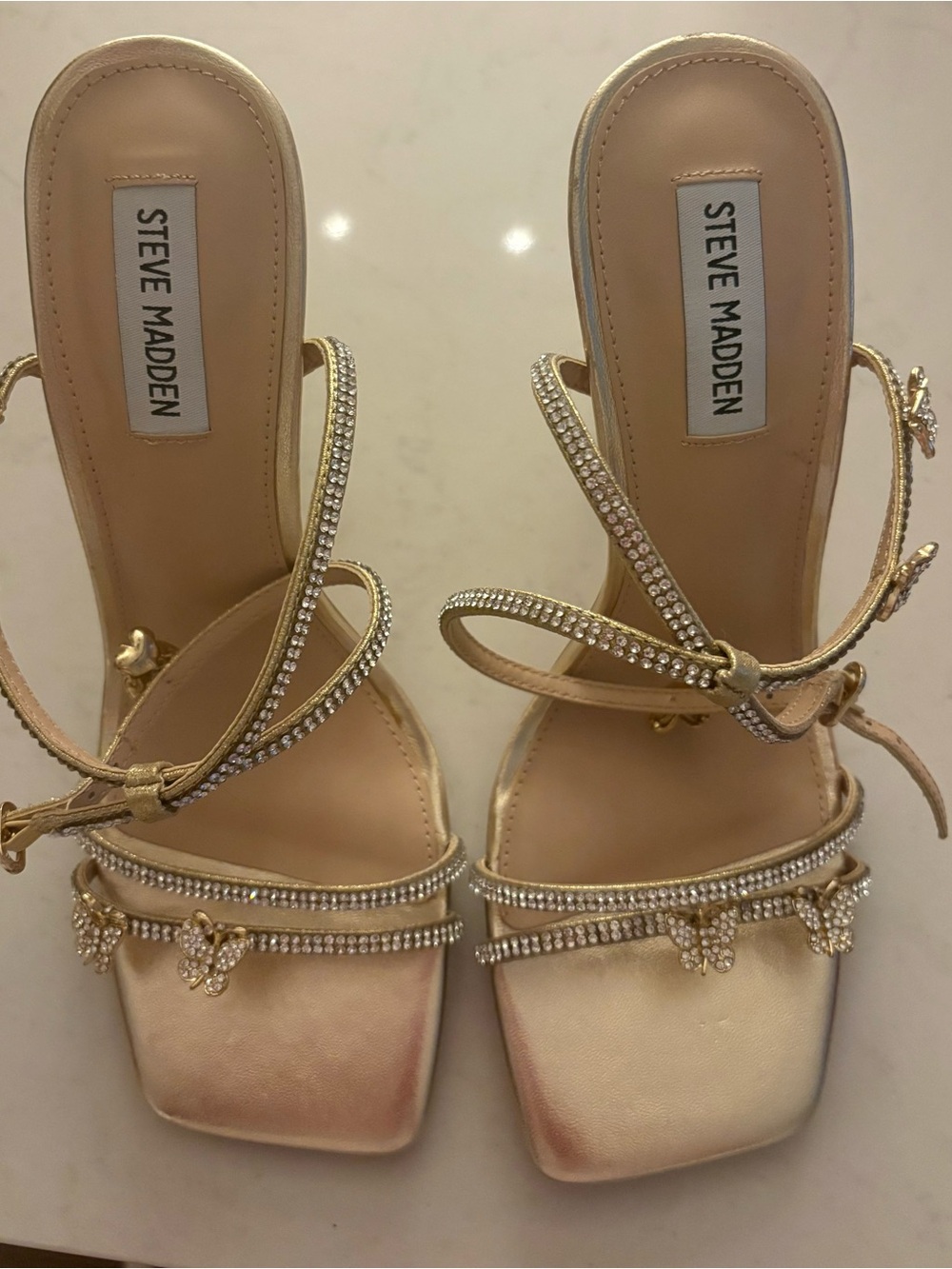 Steve Madden Gold Rhinestone Butterfly Strappy Heels